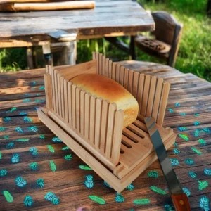 Compact Foldable Bamboo Bread Slicer Natural Wood Chopping Block Eco-Friendly and Safe for Home Use
