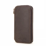 Contact's coffee color leather watch case can hold two watches zipper coin changes pocket in wholesale price