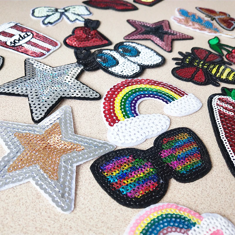 Custom Design Shiny Patch Factory lovely cherry Sequin Embroidery Patch for clothes