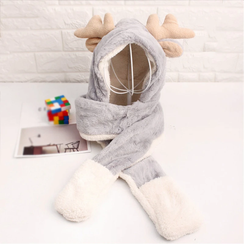 Custom plush fluffy animal winter hat cap mittens scarf glove