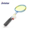 Custom printed indoor steel alloy badminton racket set with a net bag and plastic shuttlecock