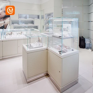 Custom Retail Store Wooden Temper Glass Jewellery Counter Display Showcase