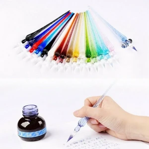Dichroic Starry Sky Glass Dip Calligraphy Writing Murano Dip Ink Pen W2955