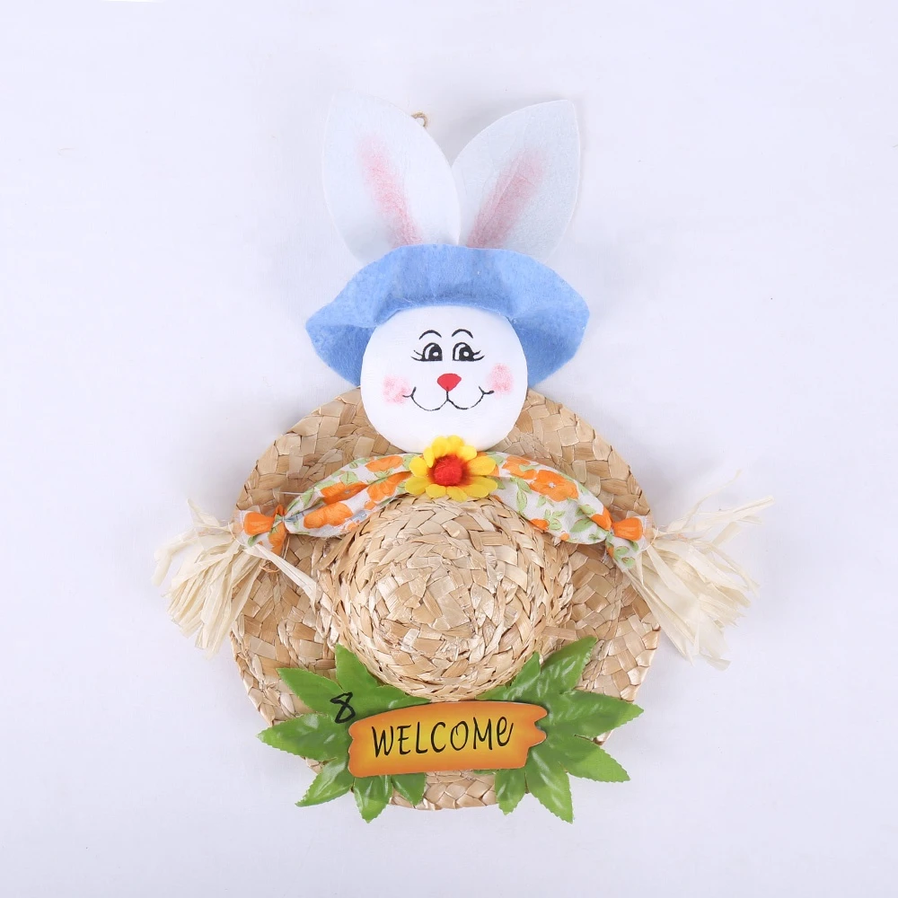 Easter Bunny basket Easter Bunny Straw Hat Handmade Innovative Cute Rabbit Festive Decoration