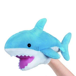 Eco-friendly education learning kids stuffed animals blue shark hand puppet