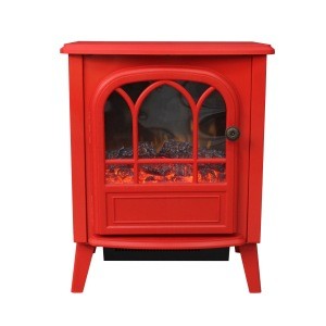 Electric Fire Electric Fireplace Heater Freestanding Stove Portable Type Polyresin Log Set Flame Effect Red Finish