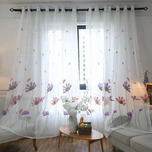 Embroidered flower elegant valance lotus design white sheer curtain