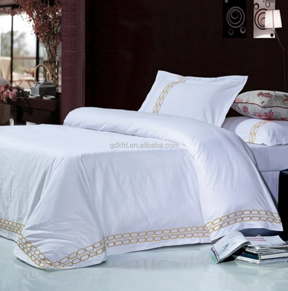 Embroidery white color hotel bedding sets king queen size duvet cover