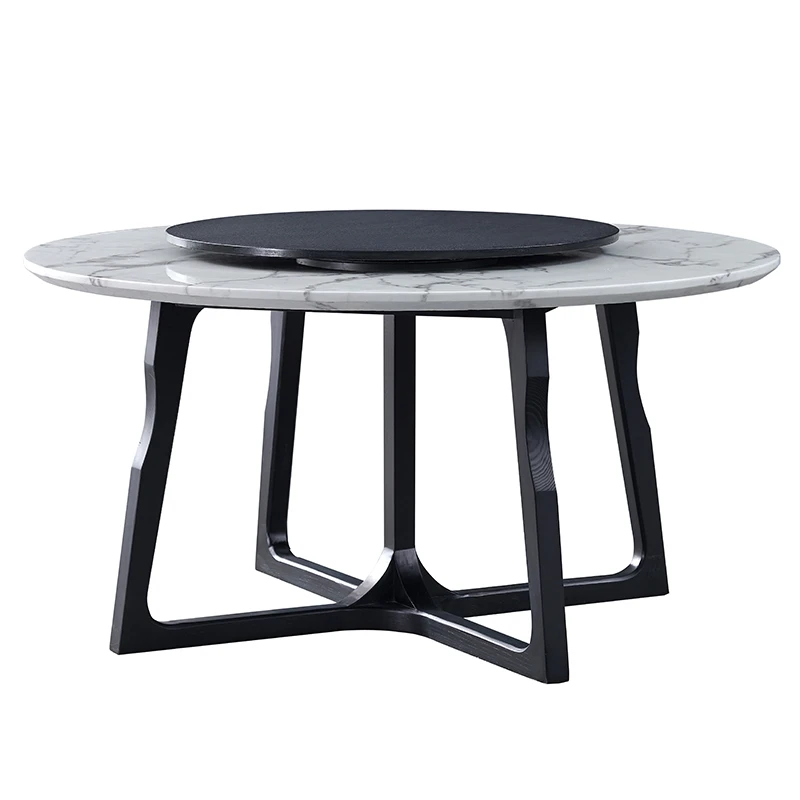 European design Round circular marble top dining table designs with wooden leg Centre Round Rotating Dining Table