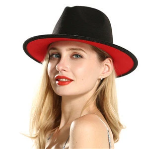 European US Fashion Double-Sided Color Matching Wool Felt Fedora Hat with Leather Band Men Women Flat Brim Jazz Trilby Hat R1453