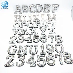 Factory beaded rhinestone applique number patches for clothing