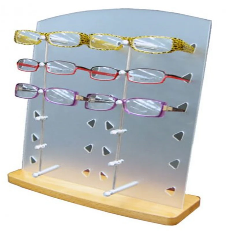 factory custom acrylic led eyewear display sunglasses display stand wood base for wholesale