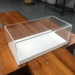 Factory Custom Countertop Wooden Base Rectangle Shoe Display Box Acrylic Light Doll Toy Model Display Case