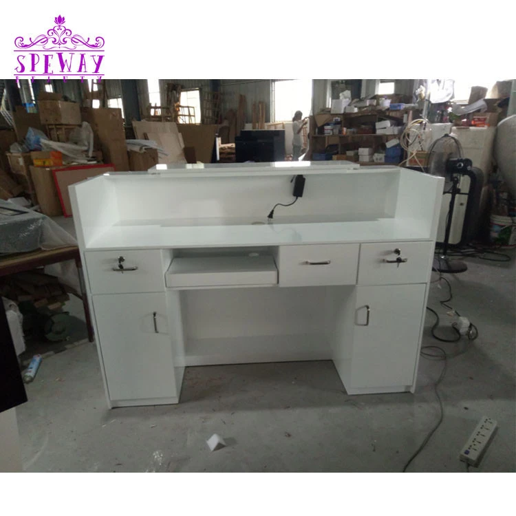 Factory customize white modern cash counter salon front desk  with led light