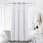 Factory Direct Custom Hookless Polyester White Shower Curtain for Hotel Shower Curtain Liner Curtain