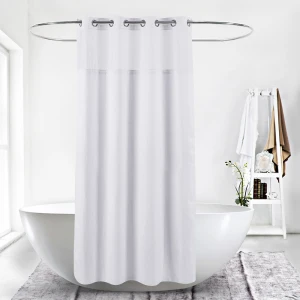 Factory Direct Custom Hookless Polyester White Shower Curtain for Hotel Shower Curtain Liner Curtain