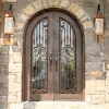 Factory direct provide round top galvanized steel double wrought iron entry door
