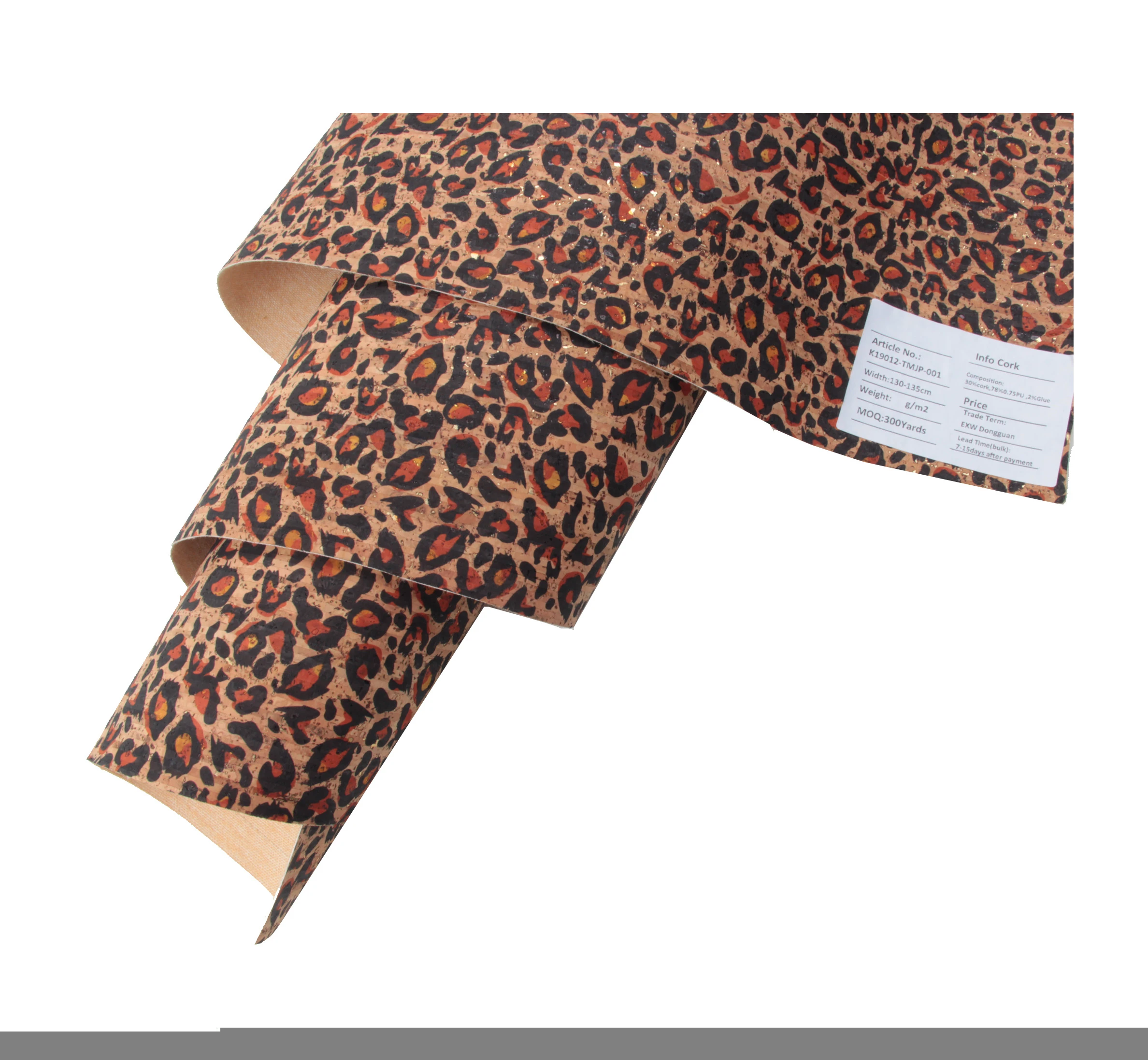 Factory Directly leapoard printing Real Cork Material Fabric Cork Synthetic Leather for bags