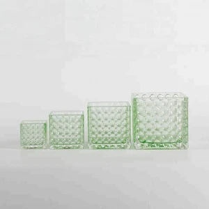 factory directly sale machine made mini square clear glass vase pot with dot on wall for centerpiece/air plant/ aquatic planter
