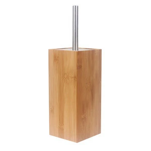 Factory Price Wholesale Bathroom Accessory Cleaning Set Square Natural Bamboo Toilet Brush Holder