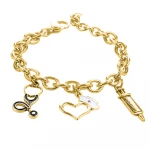 Factory Wholesale Customized  Cheap Antique Gold Enamel Medical Nurse Charm Bracelet With Stethoscope