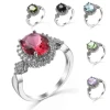 Fashion 6 Colors Purple Black Pink Olive Green Zircon Gemstone Brass Rings For Women Jewelry