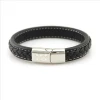 Fashion Black Bracelet Hand Bands Leather for Men with Stainless Steel Magnetic Clasp for Wedding Accessories