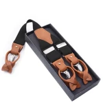 Fashion Hot Sale Mens Braces Suspenders Dual Clips Leather Button Suspenders