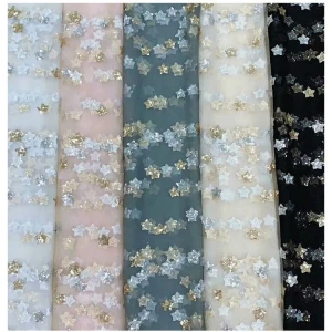Fashion Summer Mesh Embroidery Textile Light Exquisite Sequin Star Pattern Embroidered Tulle Fabric