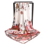 Fashion Women Designer Custom Screen Print Hand Hem Twill Pure Silk Scarf