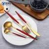 FDA Passed stainless steel golden cutlery sets 18/10 steel gold flatware set tableware with red handle