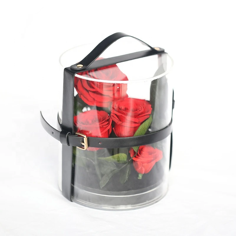 Feiliya Christmas Gift Item Real Touch Natural Mini Eternal Forever Preserved Rose With Long Stems In Acrylic Flower Box