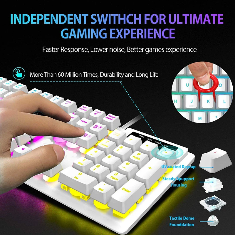 Free Sample Dongguan White USB Wired Mechanical PC RGB LED Gaming Keyboard TKL Private Label