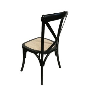 French Style Black Color Wooden Cross back chair with natural rattan seat