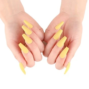 Frosted Instant Fake Nails yellow long Matte Artificial Nail Tips
