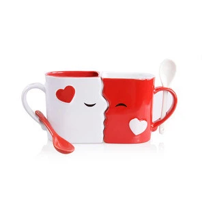 Gift Set Kissing Mugs  with Spoon Beautifully Valentines Day Gifts