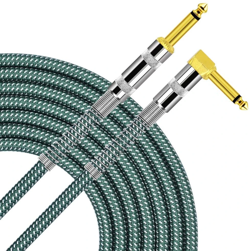 Guitar Cable, 10ft 1/4 inch Straight to Right Angle Bass Cable Instrument Cord - Green