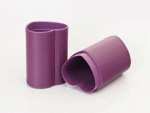 Heart Shape Cosmetic Brush Jar Purple PU Material