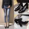 High-quality high-heeled women  2021 black thick heels womens pointed work shoes girl prom high heels