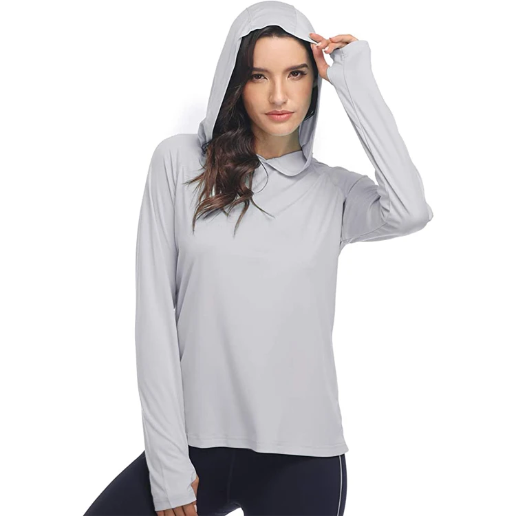 High quality outdoor UPF 50+ running full sleeve shirt with hoodie quick dry ladies sun protection fishing t shirt
