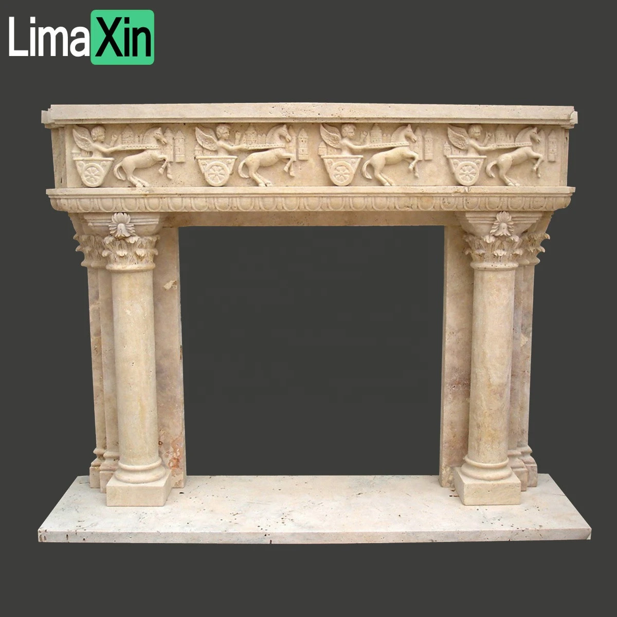 High Ranking Gorgeous Honed Classic Style Villa Decorative Beige Travertine stone lion Fireplace Mantel