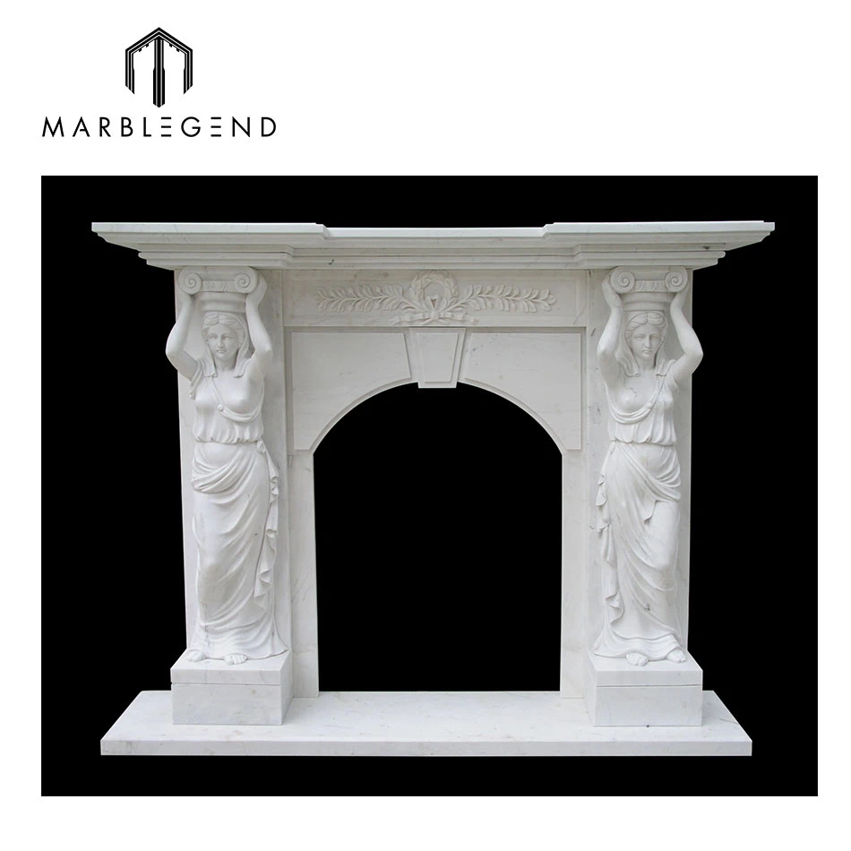 home decorative 100% hand carved girls statue marble fireplace mantel