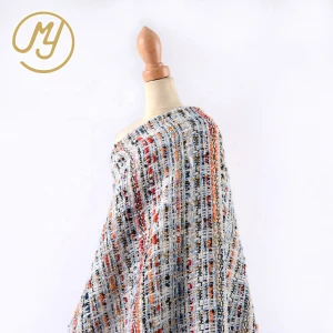 Hot sale bulk women coat boucle 100 polyester rough fancy tweed fabric for apparels