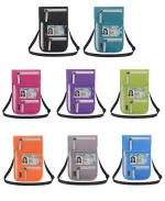 Hot Sale Custom Travel Passport Holder RFID Blocking Nylon Neck Wallet Light Weight phone pouch wallet
