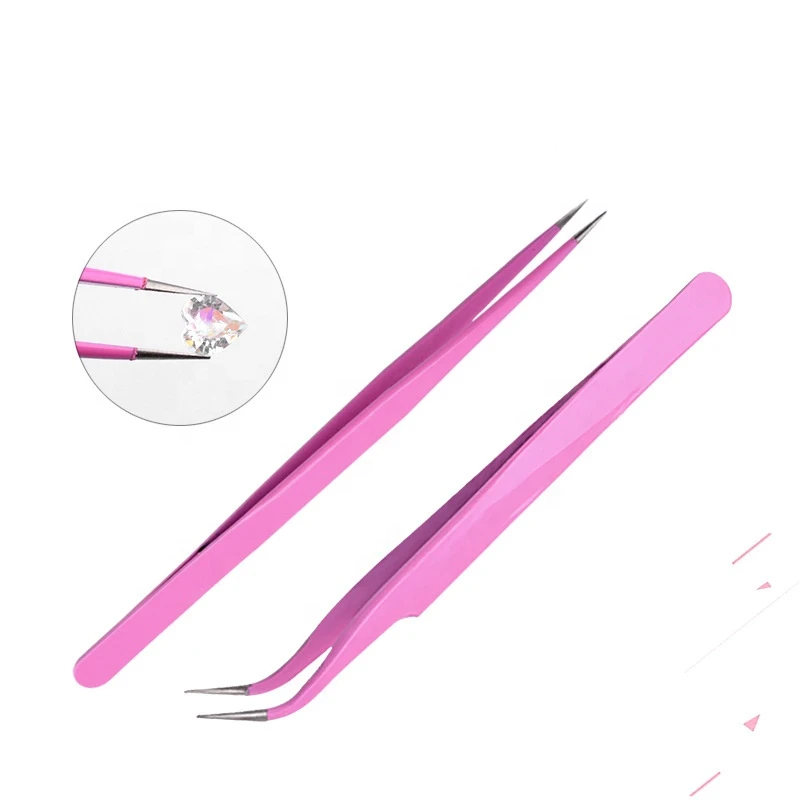 Hot Sale Pink Antistatic Stainless Steel Craft Nail Tweezers