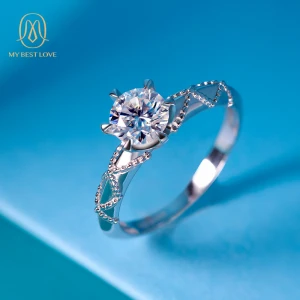 Hot Sale Romantic Design 925 Pure Silver Ring Engagement Wedding Band Jewelry Moissanite  Ring Jewelry Sets