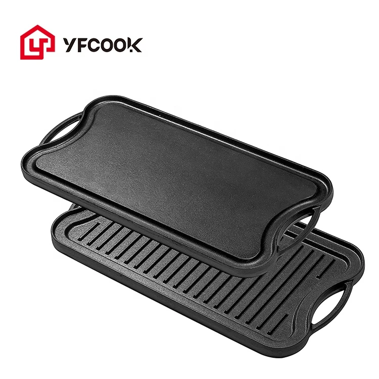 Hot Selling 20 Inch Metal material Cast iron BBQ griddle plate with reversible Double used flat grill pans