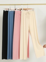 Ice silk wide leg pants female summer loose significant lanky waist  drape straight sense of falling nine points casual pants