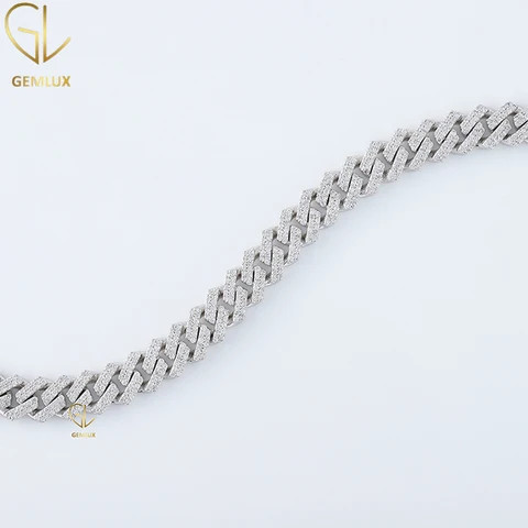 Iced Out 14k Gold Round Brilliant Cut VVS Moissanite Diamond HipHop Style Luxury Jewelry Miami Cuban Link Chain Bracelet