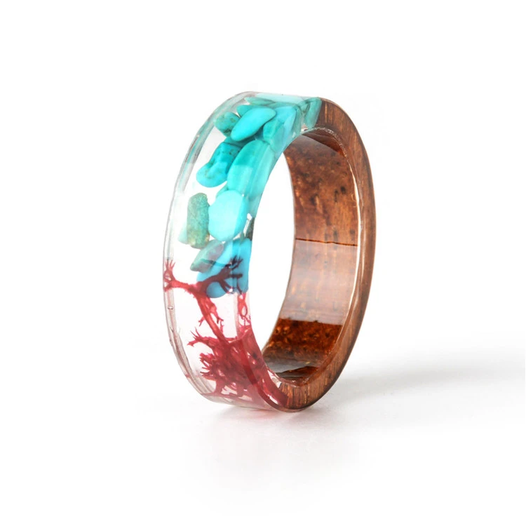 In Stock Ship FastHandmade New Various Design cedar wood ring diy dried flower Epoxy Forest Woood ring